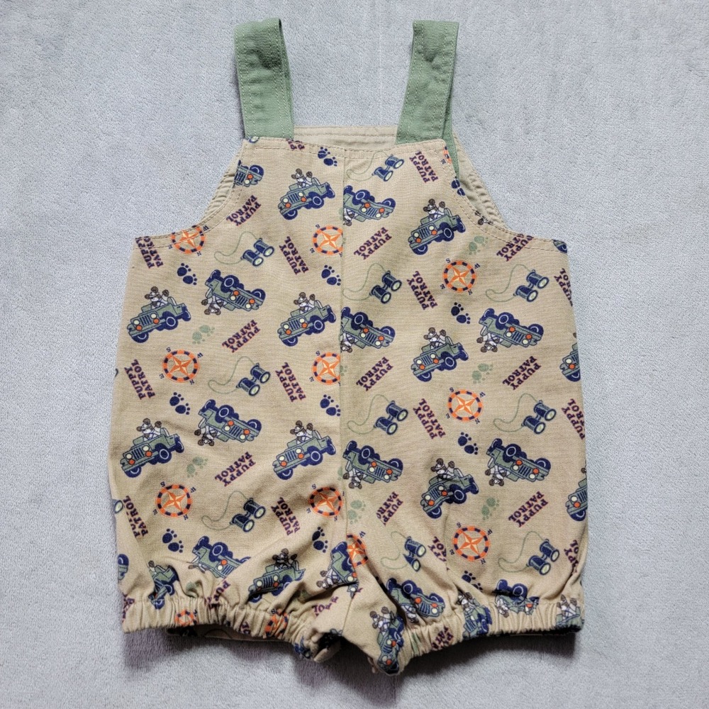 b.t. kids Vintage Puppy Patrol Jeep Shortall Overalls Khaki Green 6-9 Months - Picture 4 of 8